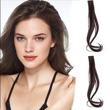 2Pcs Human Curly Hair Bangs Clips, Long Front Side Bangs Hair Pieces, Natural...
