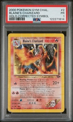 2000 POKEMON GYM CHALLENGE HOLO-CORRECTED SYMBOL #2 BLAINE'S CHARIZARD PSA 1