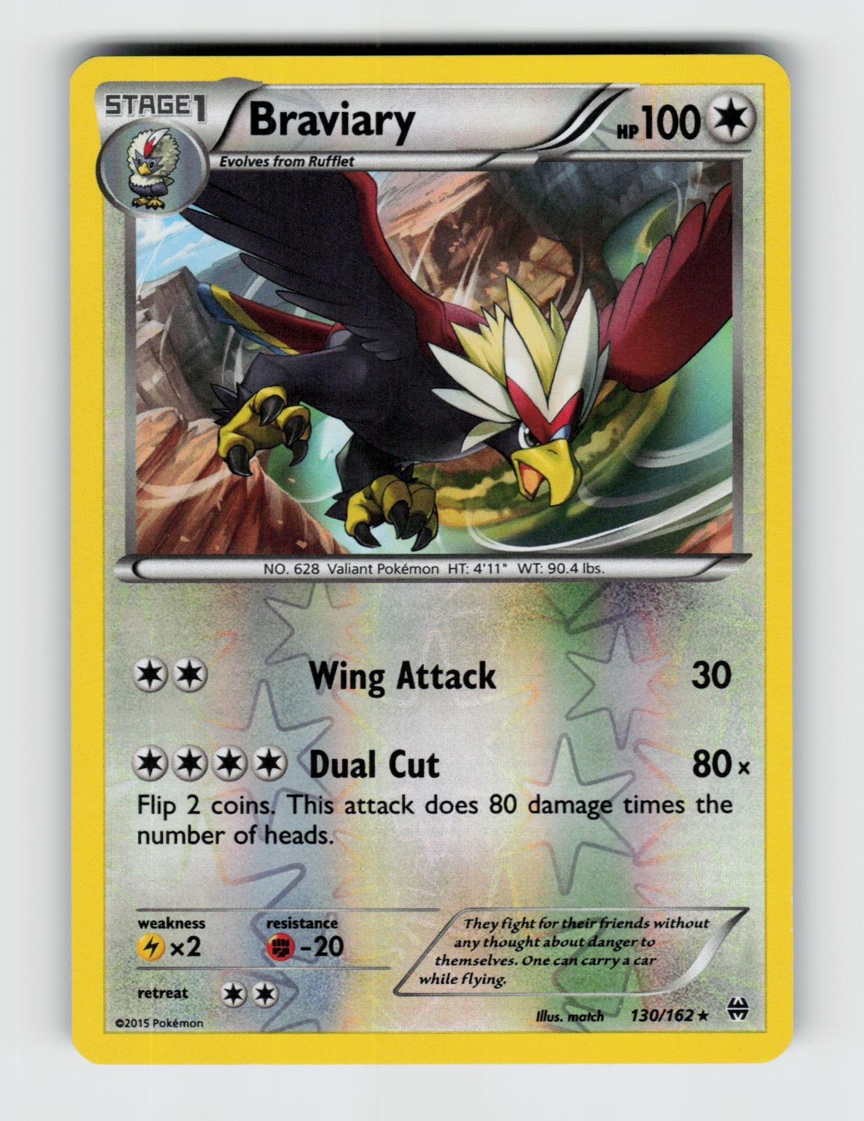 Braviary 130/162 Reverse Holo Rare BREAKthrough Pokemon 2015 Lightly Played