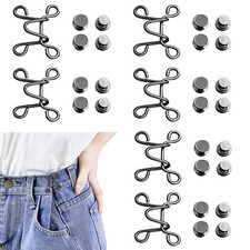 6 Set Pant Waist Tightener Adjustable Buckle Jean Buttons No Sewing Clip Black