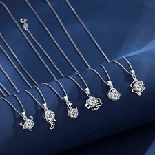 S925 Solid Silver Zodiac Moissanite Pendant Necklace Women Collarbone Chain