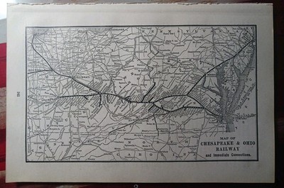 1901 Eisenbahnkarte CHESAPEAKE & OHIO RAILWAY alle Bahnstreckenbahnstationen markiert