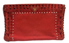 Authentic Prada Clutch Pouch Second Bag Clutch Bag Bijou Canvas Studs Red