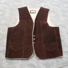 Vintage Genuine Leather Vest Mens Large Brown Suede Western Cowboy Sherpa Lined