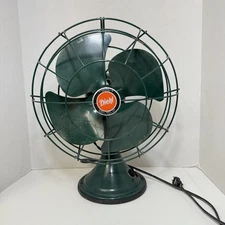 Vintage Diehl 1950s Green 14" Blade Caged Desk Table Fan Oscillating 3 Speed USA