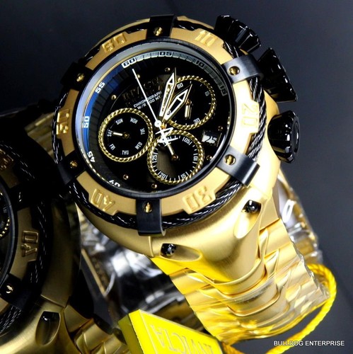 Invicta Reserve Thunderbolt 56mm 18kt Gold Plated Black Chronograph Watch New - Picture 3 of 12