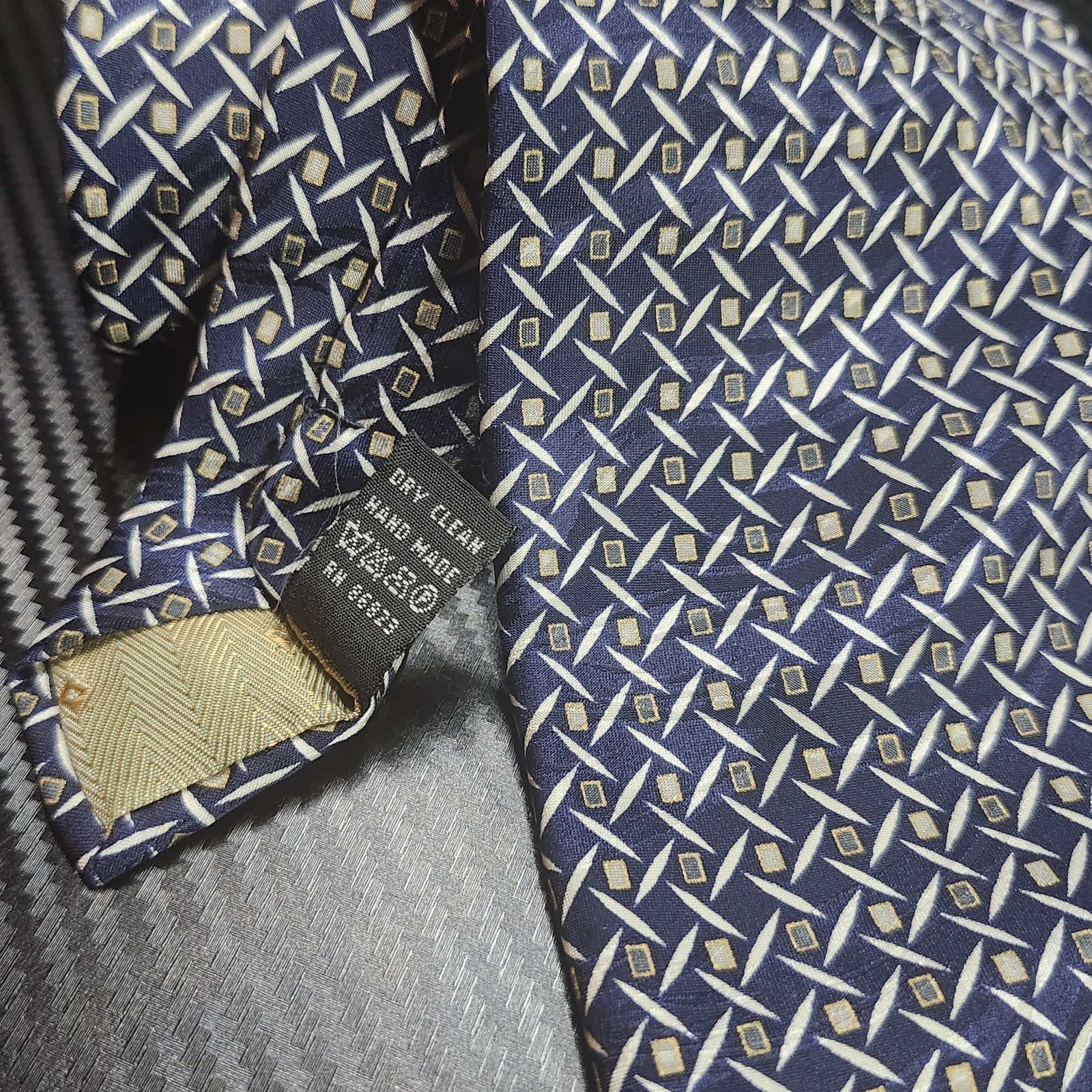 Bergamo New York Blue & Yellow Geometric Pattern Handmade 100% Silk Tie image 3