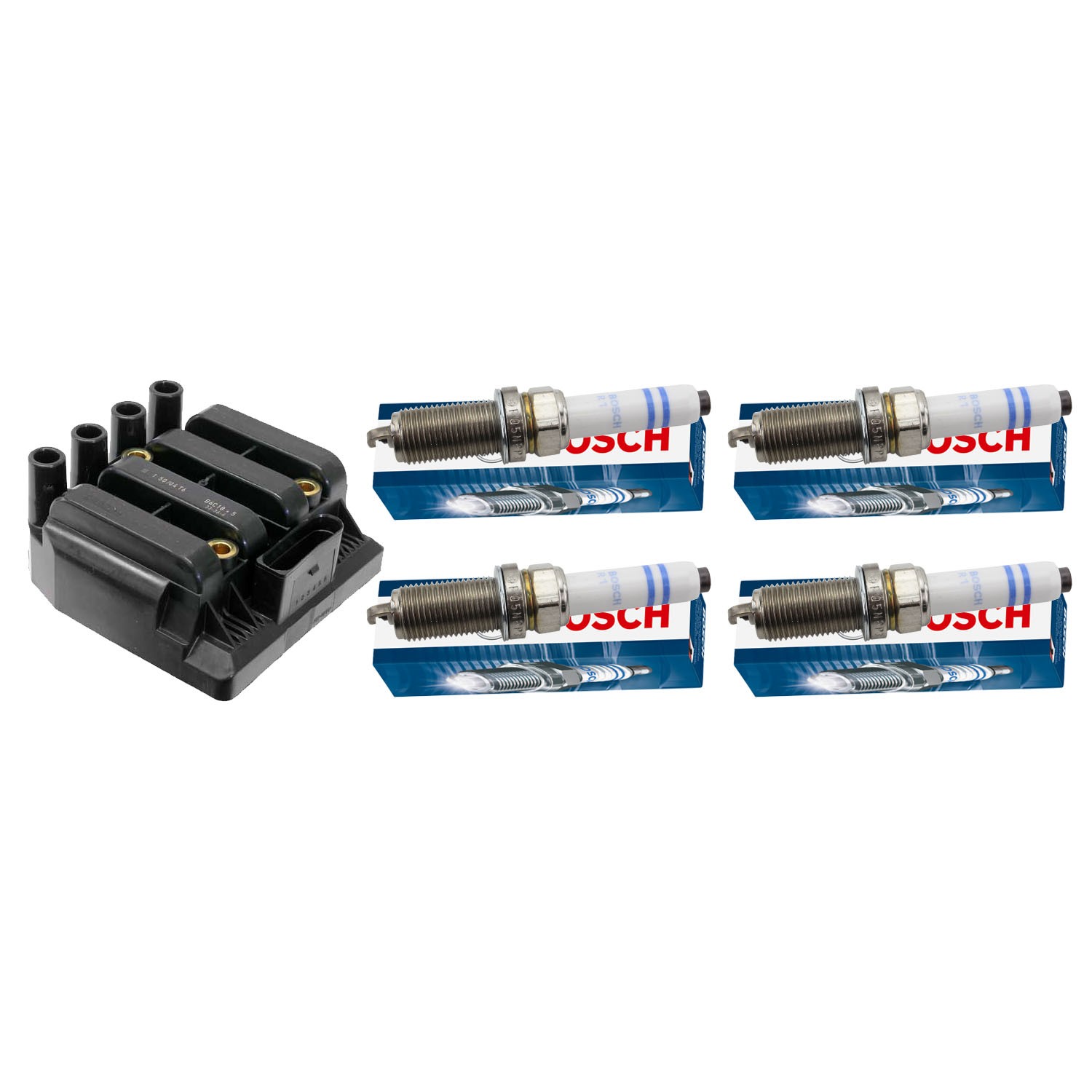 Eldor 1 Ignition Coil 4 Bosch Double Platinum Spark Plugs Kit for VW Jetta 2.0L
