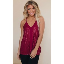 Burgundy Sparkly Sequin Cami Party Night Out Top Women s Medium