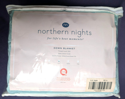 Northern Nights Down Blanket Aqua Full 500 TC 650 Fill Duck Down 100% Cotton