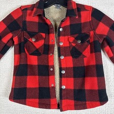 Eddie Bauer Kids Fleece Lined Jacket Red Black Buffalo Plaid Snap Size 4/5