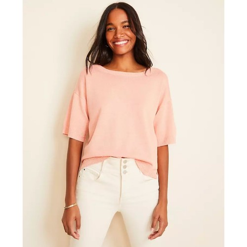 NWT Women's Ann Taylor Linen Blend Short Sleeve Boatneck Sweater Fisherman 2XL
