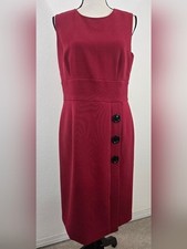 Talbots Red Lined Sheath Dress w/Black Side Buttons Office Career Church, 10