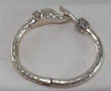 Lucky Brand Elephant Head Bangle Bracelet Silver Tone 2.5 Inch Unique Design