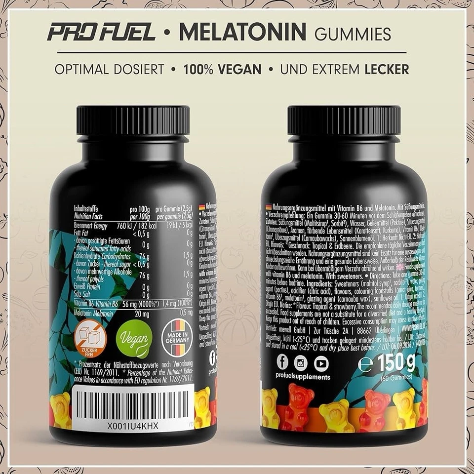Melatonin Gummies 60 Stück 0,5 mg, Fruchtmix, zuckerfrei, vegan, Made in Germany - Bild 4 von 4