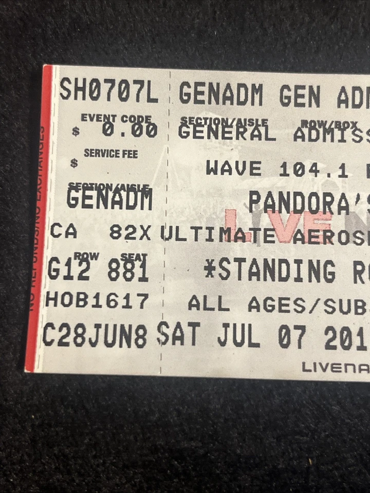 Pandora’s Box Ticket Stub Ultimate Aerosmith Tribute Band July 7th 2018 - Image 2 of 4