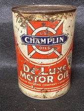 Vintage 1930’s-Era Champlin Deluxe Motor Oil 1 Quart Can - OK, Petroliana Empty