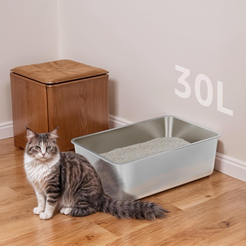Stainless Steel Cat Litter Box XXL Large Jumbo High Sided Deep Pan for Big Adult