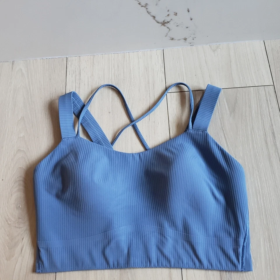 Sujetador Lululemon Like A Cloud para mujer 8 sarga azul acanalado Longline soporte ligero Foto 2 de 4