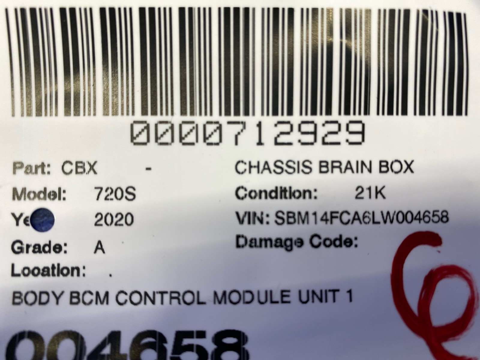 2018-2023 MCLAREN 720S BODY BCM CONTROL MODULE UNIT 14M0658CP OEM