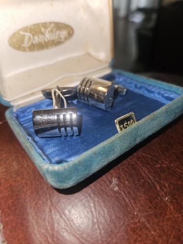 Vtg NIB Oval Silver Silvertone Regular Cufflinks Modern Style - Picture 2 of 4