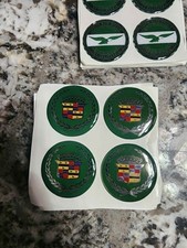 4 - Green Cadillac Wire Wheel Rim Center Cap Round 2.25 Sticker Logo