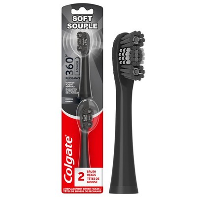 Colgate 360 Power Charcoal Replacement Toothbrush 2 Soft Refills, Black