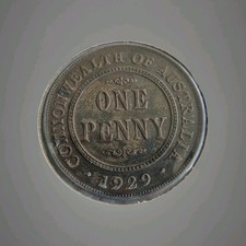 1929 Australian George V One Penny Coin, CoinSnap Graded VF30 Condition