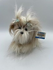New Animal Alley Shih Tzu Dog Plush 10  Shaggy Hairy Brown White Puppy Bows Tags