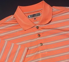 Pebble Beach Performance Men s Golf Polo Size Large Peach Colored Striped Casual