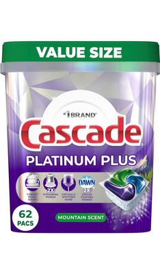 Cascade Platinum Plus Dishwasher Detergent Pacs, Mountain, 62 Count