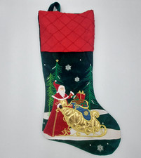 St. Nick's Choice Santa Christmas Stocking green red velvet