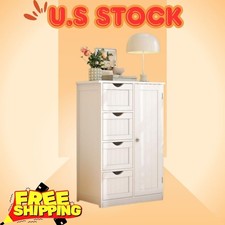 Small Storage Cabinet Wooden Bathroom Floor Cabinet White Side Organizer 4 Drawe