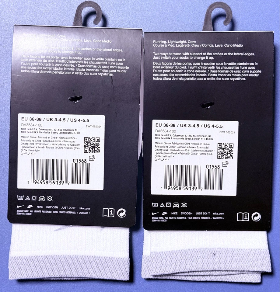 2 PACK Nike SPARK Lightweight Crew Running Gym Socks DA3584-100 UK size  3.5 - 5 - Image 2 of 4