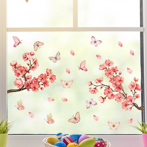 Rosa Pfirsichblüte Fensterklammer 35,4x11,8 Zoll wiederverwendbare PVC statische Aufkleber - Bild 5 von 6