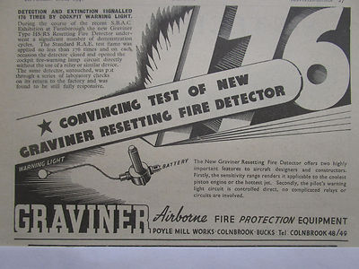 11/1948 PUB GRAVINER ZURÜCKSETZEN FEUERMELDER FLUGZEUG WARNLEUCHTE ORIGINAL ANZEIGE