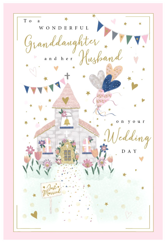 Wedding Card GRANDDAUGHTER. *Nine Inch Card, Gold foiling, Paper pages inside*