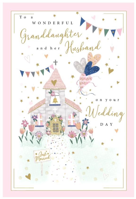 Wedding Card GRANDDAUGHTER. *Nine Inch Card, Gold foiling, Paper pages inside*