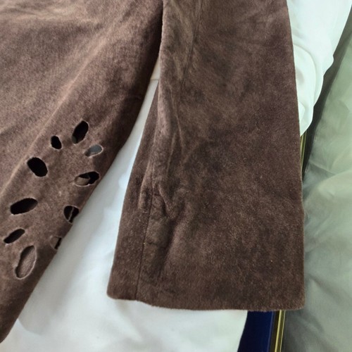 Lord & Taylor vintage suede skirt set cutout outfit 2 piece 10 chocolate brown - Picture 6 of 16