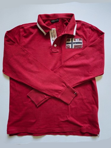 Napapijri Polo Shirt Langarm rot Stonewashed Effekt sehr guter Zustand Gr. M
