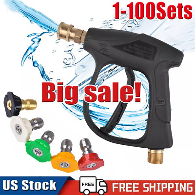 1/4'' High Pressure Washer Gun 4000 PSI Car Wash Foam Spray Short Wand w/5 Nozzle