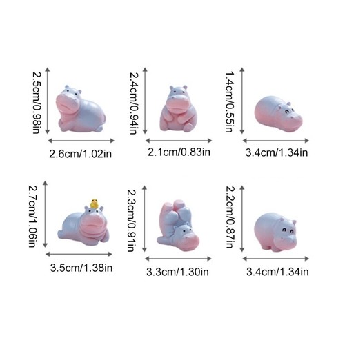 Pack of 6 Cute Hippo Miniatures Figurines for Unique Home Decors And Gifting - Picture 8 of 8