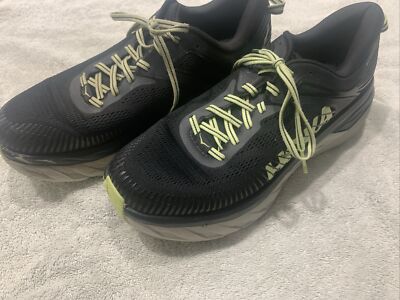 Hoka One One Men's Bondi 7 Running Shoes, Black/Green  Size 10.5 US Preowned
