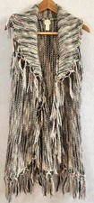 Chico's Wool BOHO Fringed Vest Sweater Waterfall Size XS