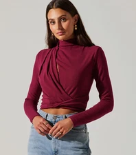 NWT ASTR the Label ~ REVOLVE ~Asymmetrical Pleated Cutout Mock Neck Top Size M