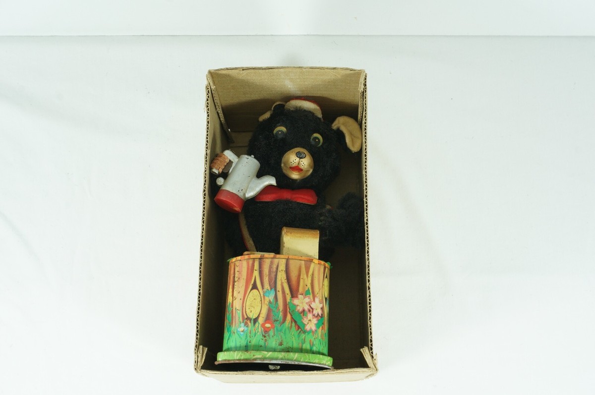 Rosko Tin Toy Battery Operated Maxwell Coffee Loving Bear Animated