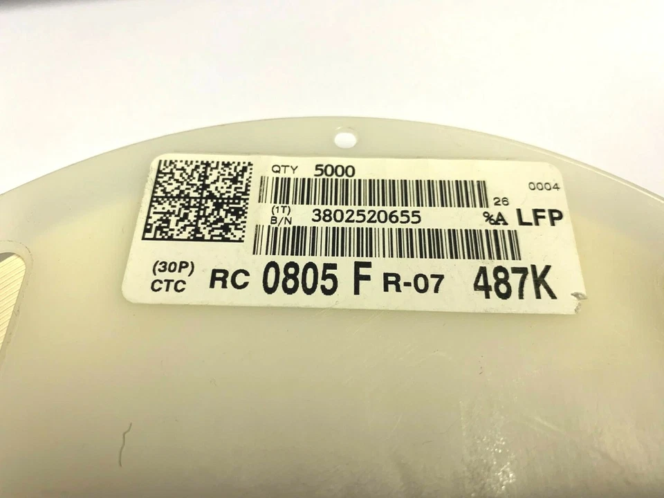 5000 x 487K, 1%, 0805, 125mW, 487kΩ, YAGEO, RC0805FR-07487KL, 1 rollo = 5000 unidades Foto 2 de 3