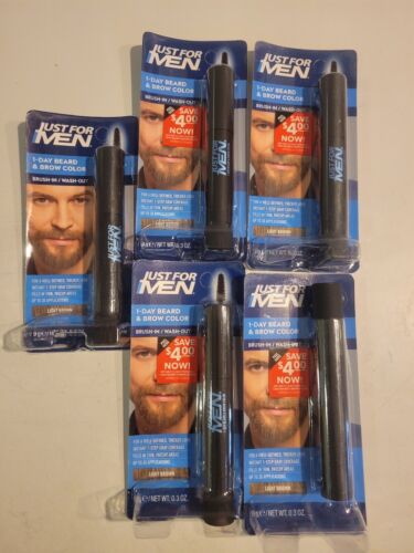 5PK Just For Men 1-Day Beard & Brow Color ~ Light Brown ~ 0.3 FL OZ EACH ~ NEW