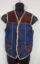Vtg Denim Western Vest Jacket suede leather blue jean snap-button Womens Medium