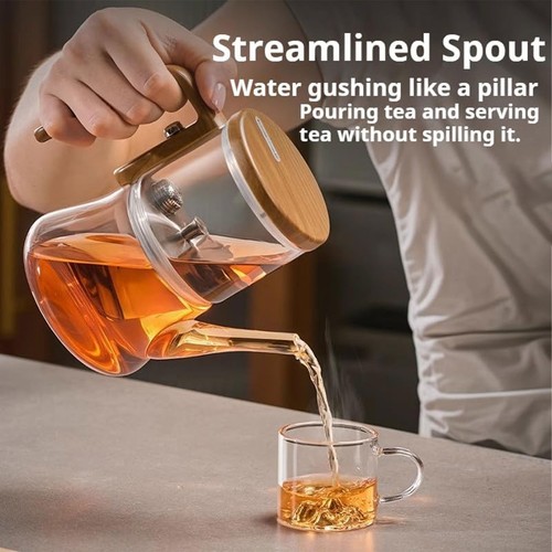 Magnetic Filtration Automatic Tea Pot Glass Separation Teapot Wooden Handle - Picture 9 of 12